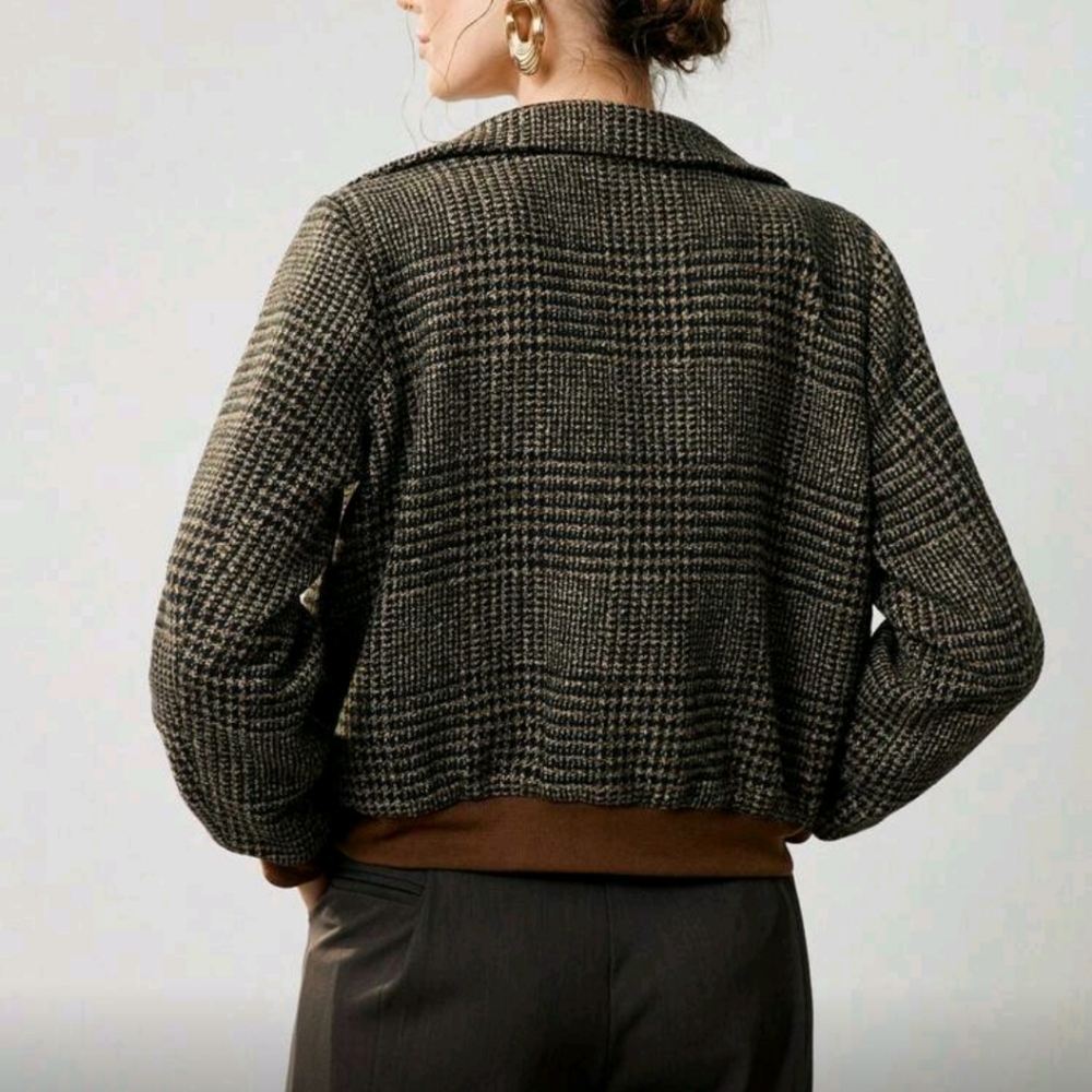 New Autumn/Winter Woven Turndown Collar Plaid Elegant Long Sleeve Casual Jacket - Picture 4 of 7